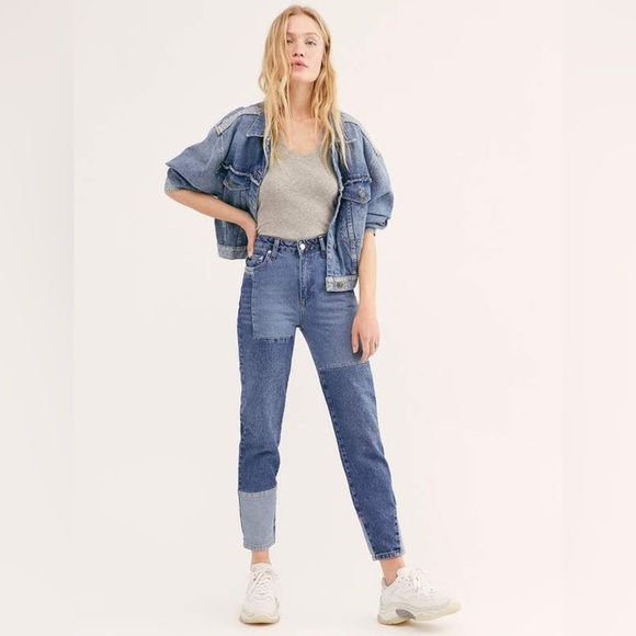 Free People Patchwork Denim High Rise Pieced Jeans - Picture 15 of 15